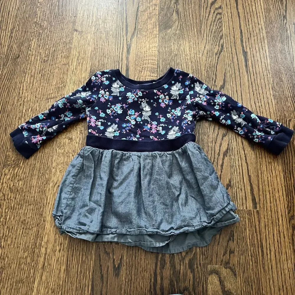 Disney x Gap Minnie Mouse Floral Long Sleeve Sweatshirt Dress - 2 Toddler